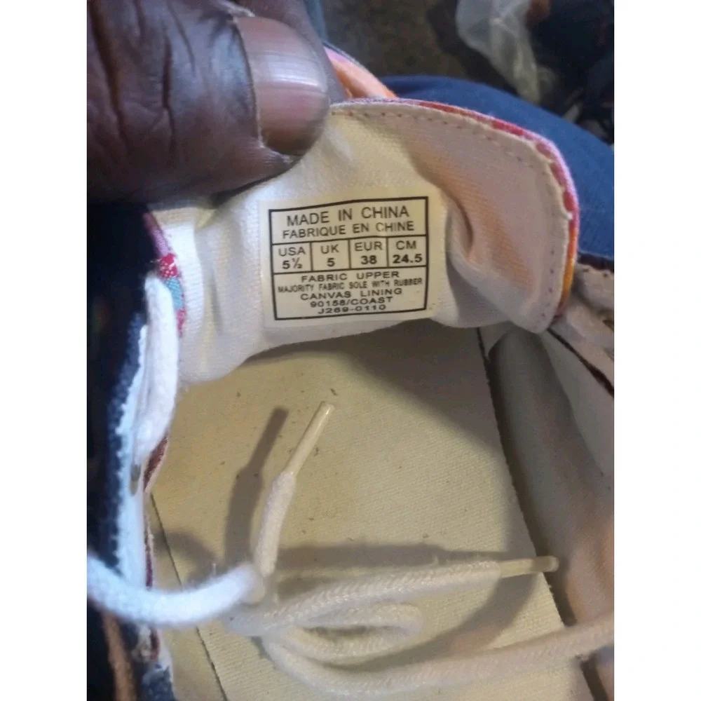 Polo by Ralph Lauren Shoes Mens 5.5 Womens 7 Madras Canvas Boat Deck Loafers‎